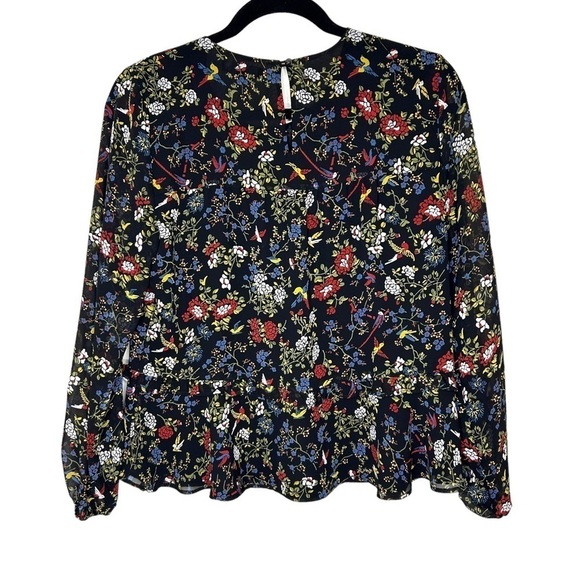 MADEWELL Sheer-Sleeve Ruffle Peplum Top in Finch Floral - Picture 7 of 13